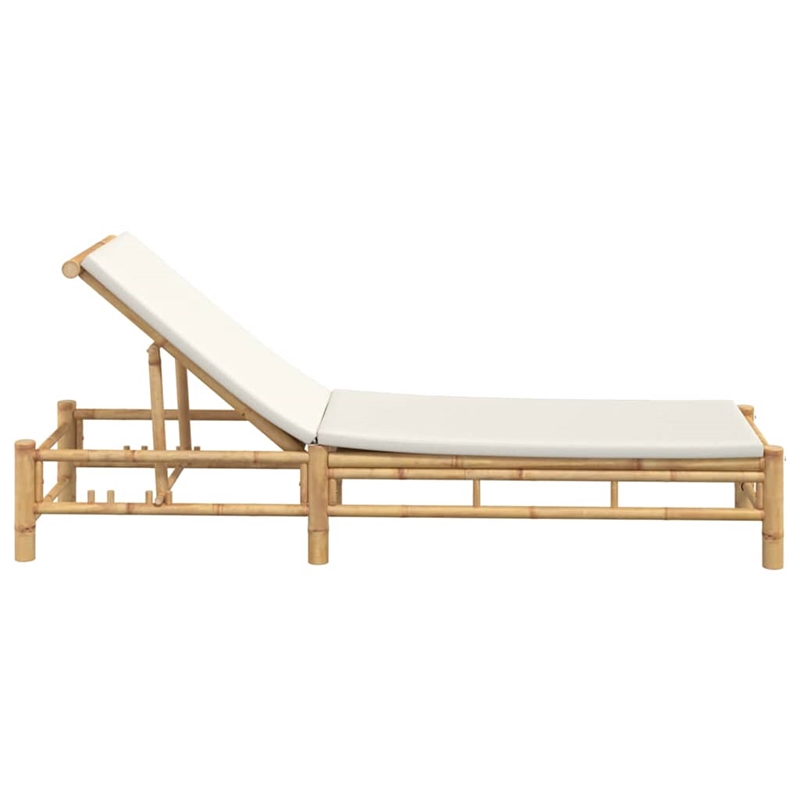 vidaXL Bamboo Standard Sun Lounger w/ Adjustable Armrests in Cream White
