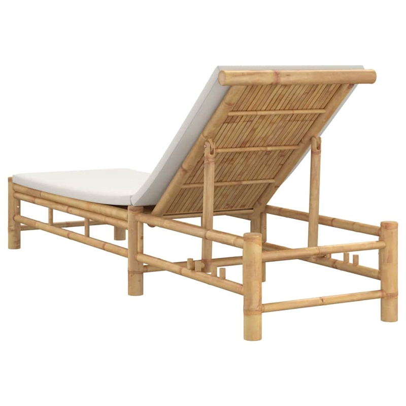 vidaXL Bamboo Standard Sun Lounger w/ Adjustable Armrests in Cream White