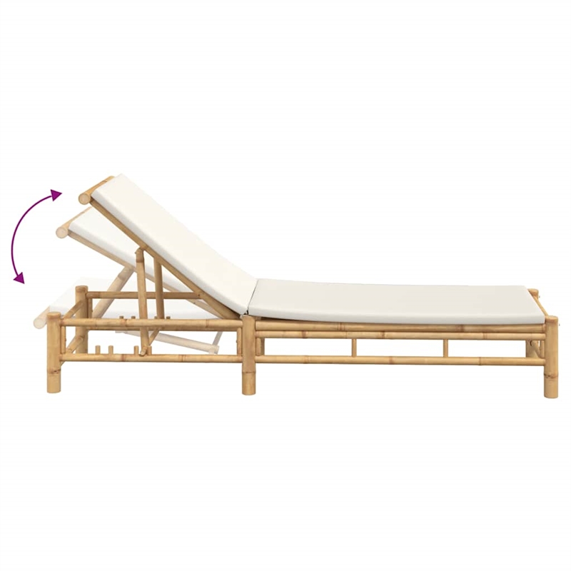 vidaXL Bamboo Standard Sun Lounger w/ Adjustable Armrests in Cream White