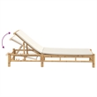 vidaXL Bamboo Standard Sun Lounger w/ Adjustable Armrests in Cream White