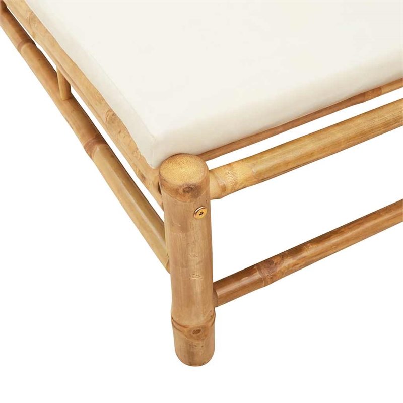 vidaXL Bamboo Standard Sun Lounger w/ Adjustable Armrests in Cream White