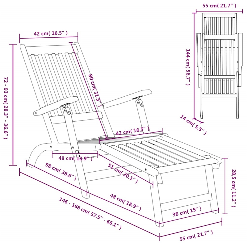 vidaXL Acacia Hardwood Standard Foldable Sun Lounger in Brown