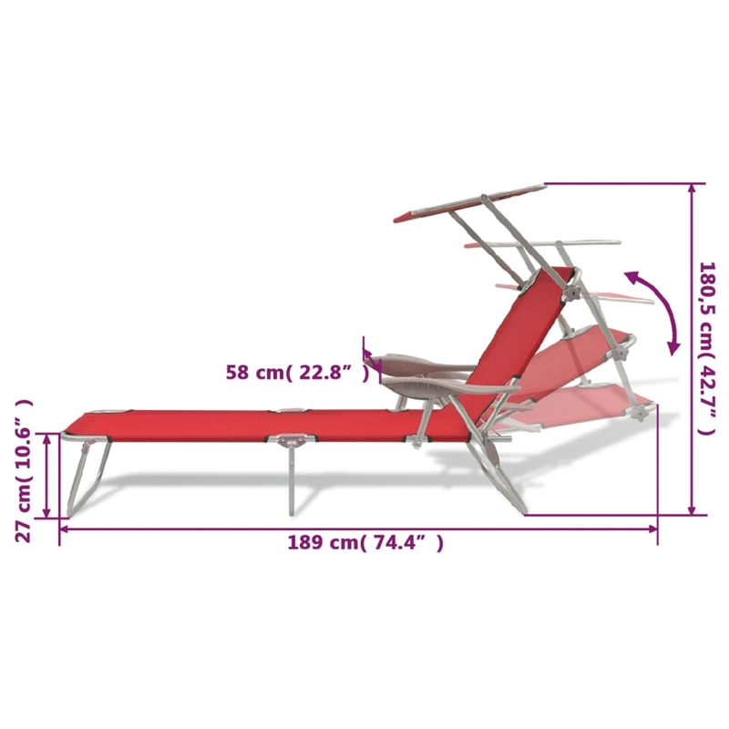 vidaXL Powder-Coated Steel Sunlounger w/ Polyester Fabric in Red One Size