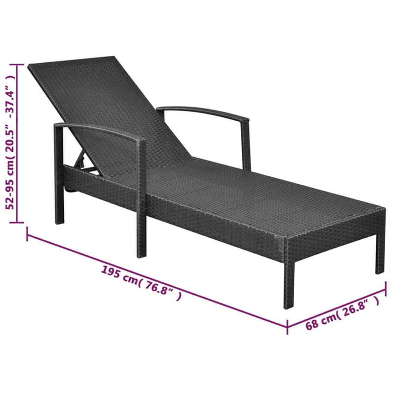 vidaXL PE Rattan Standard Sun Lounger w/ Adjustable Armrests in Black