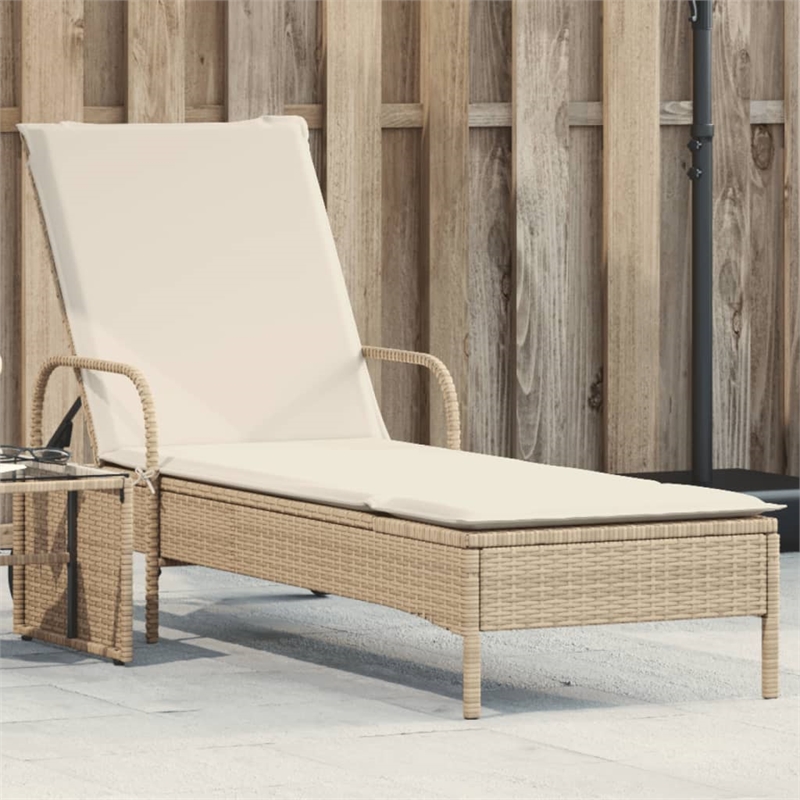 vidaXL Poly Rattan Standard Sun Lounger w/ Armrests in Beige