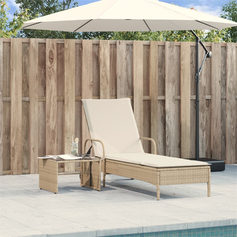 vidaXL Poly Rattan Standard Sun Lounger w/ Armrests in Beige