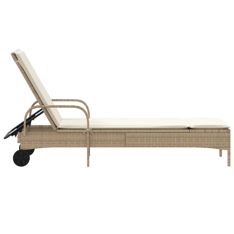 vidaXL Poly Rattan Standard Sun Lounger w/ Armrests in Beige