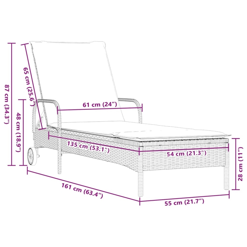 vidaXL Poly Rattan Standard Sun Lounger w/ Armrests in Beige