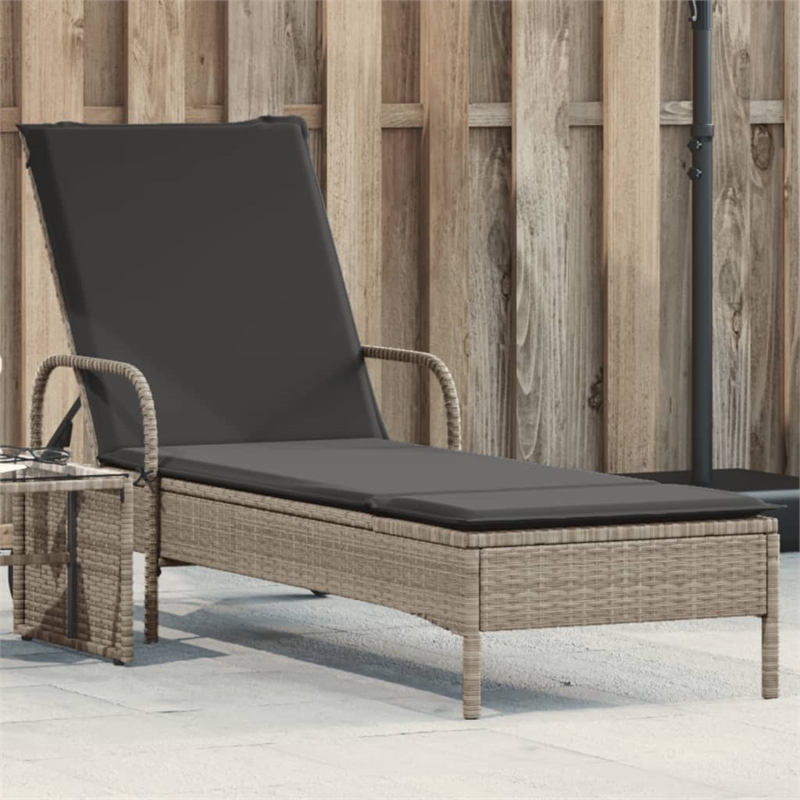 vidaXL PE Rattan Medium Sun Lounger w/ Armrests in Light Gray