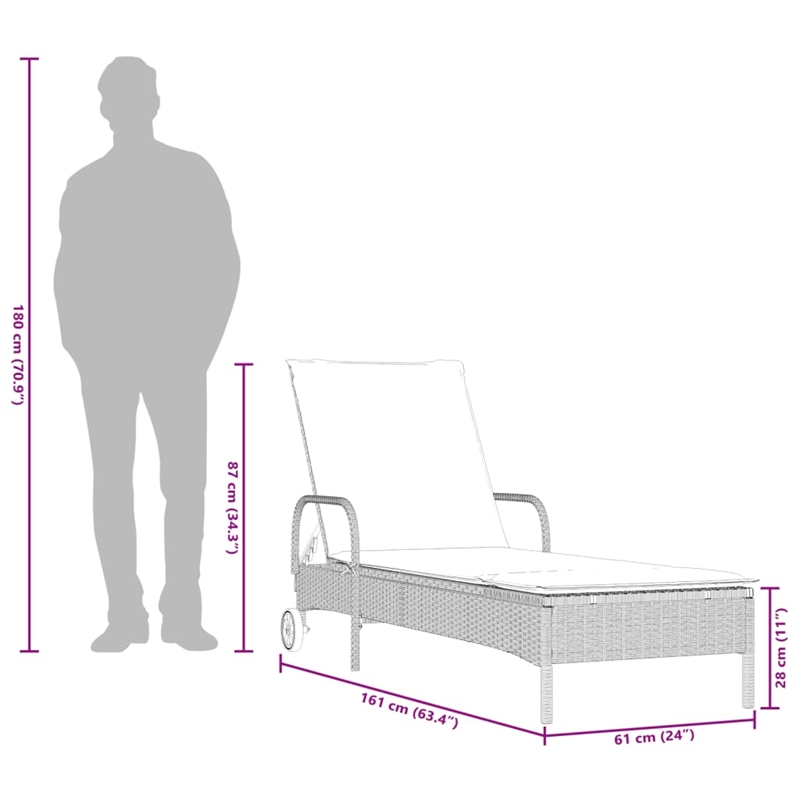 vidaXL PE Rattan Medium Sun Lounger w/ Armrests in Light Gray