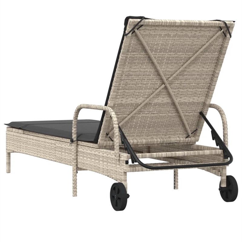 vidaXL PE Rattan Medium Sun Lounger w/ Armrests in Light Gray