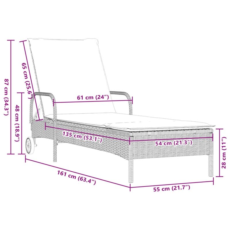 vidaXL PE Rattan Medium Sun Lounger w/ Armrests in Light Gray