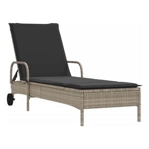 vidaXL PE Rattan Medium Sun Lounger w/ Armrests in Light Gray
