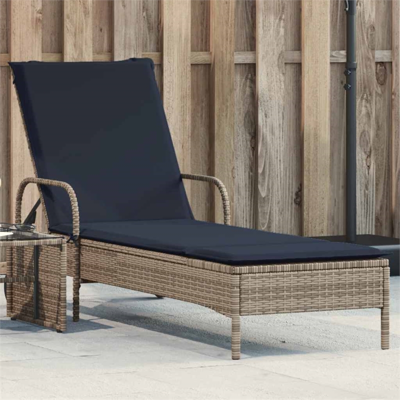 vidaXL PE Rattan Steel Polyester Sun Lounger in Gray