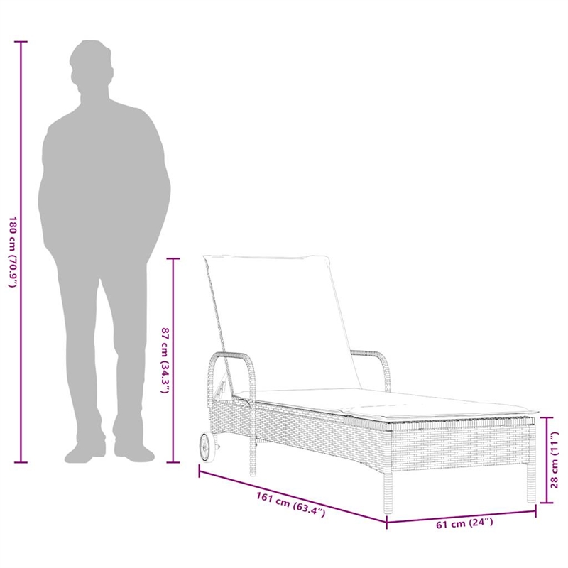 vidaXL PE Rattan Steel Polyester Sun Lounger in Gray