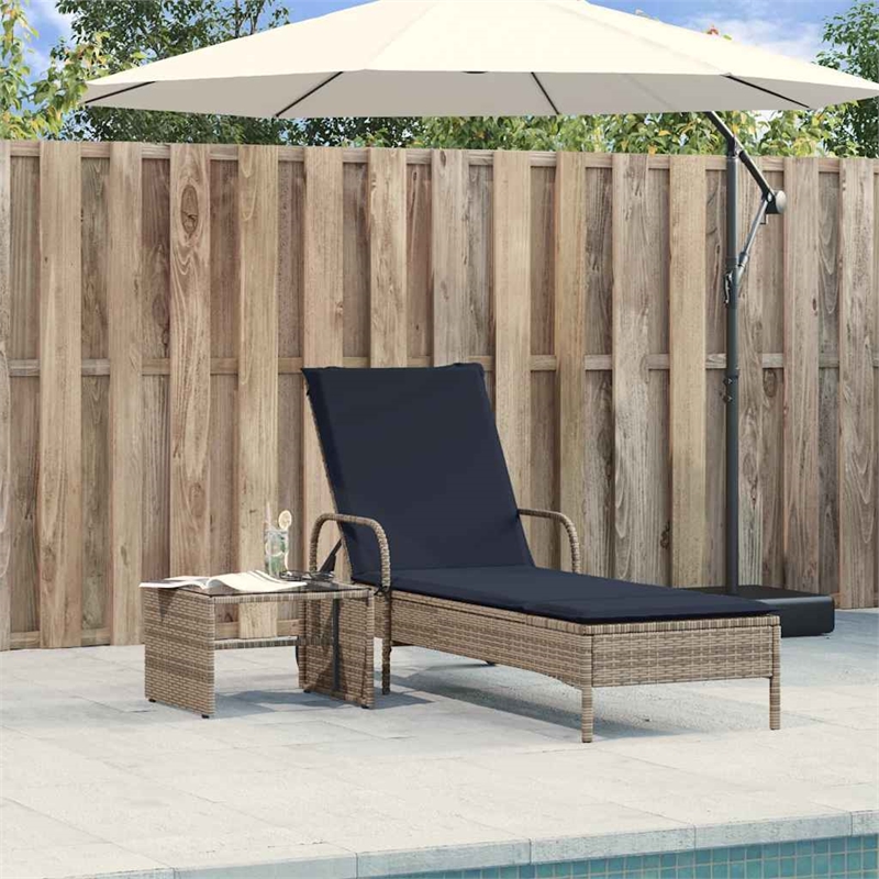 vidaXL PE Rattan Steel Polyester Sun Lounger in Gray
