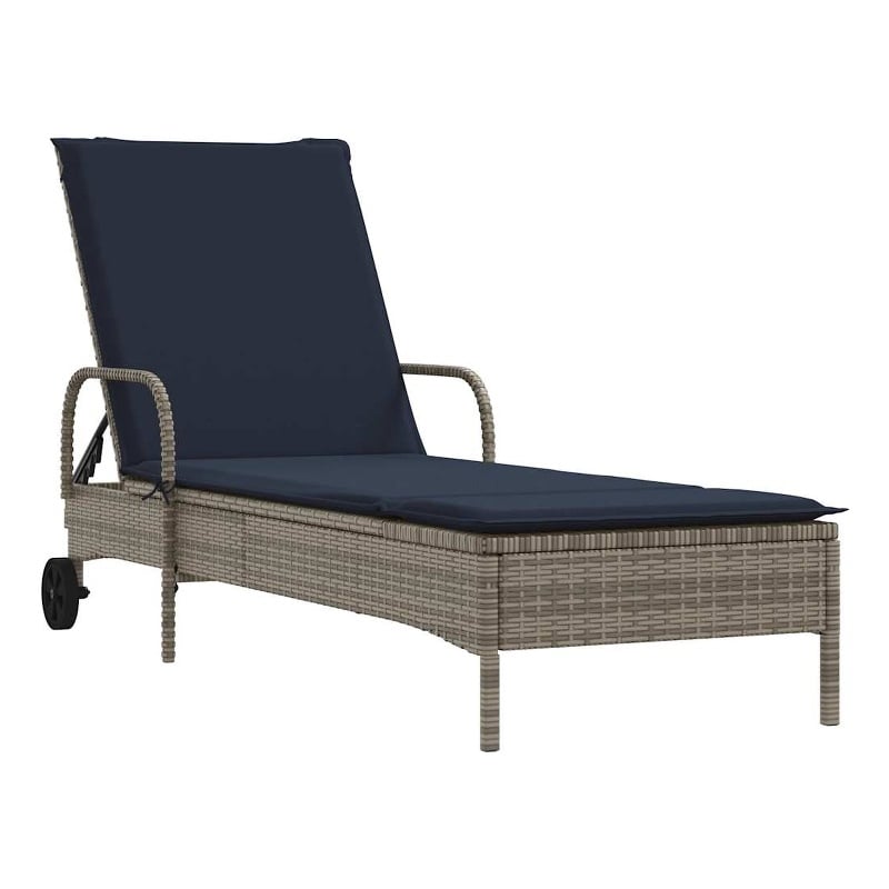 vidaXL PE Rattan Steel Polyester Sun Lounger in Gray
