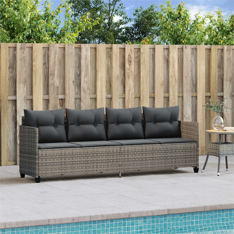 vidaXL PE Rattan Extra Long Sun Lounger w/ Covers in Gray