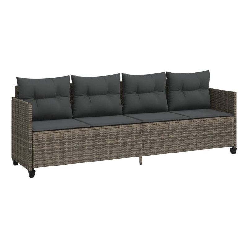 vidaXL PE Rattan Extra Long Sun Lounger w/ Covers in Gray