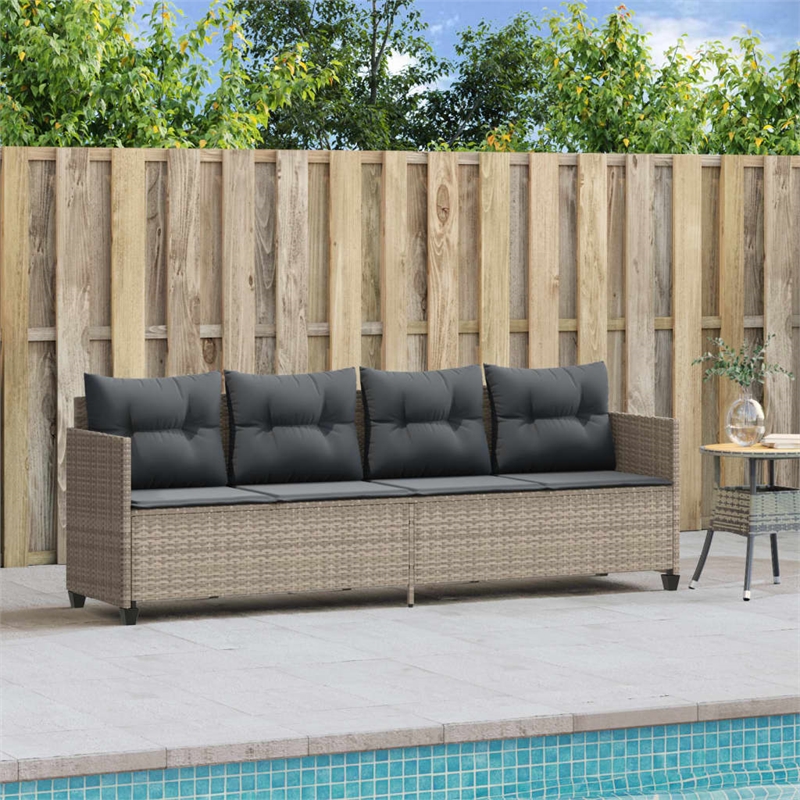vidaXL PE Rattan Extra Long Sun Lounger w/ Covers in Light Gray