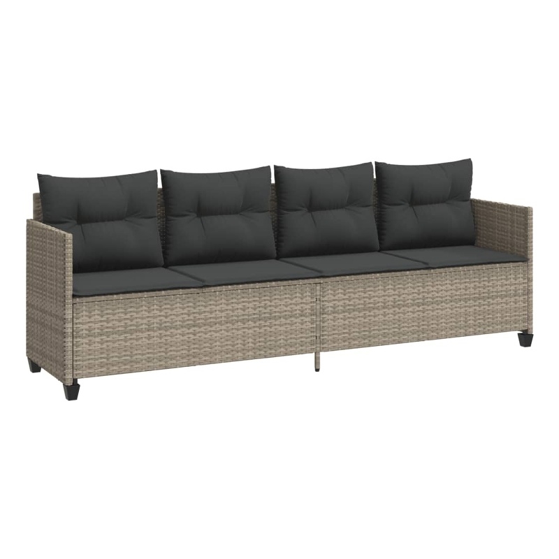 vidaXL PE Rattan Extra Long Sun Lounger w/ Covers in Light Gray