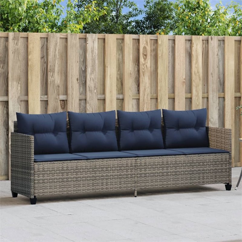 vidaXL PE Rattan Steel Polyester Sun Lounger in Gray and Navy