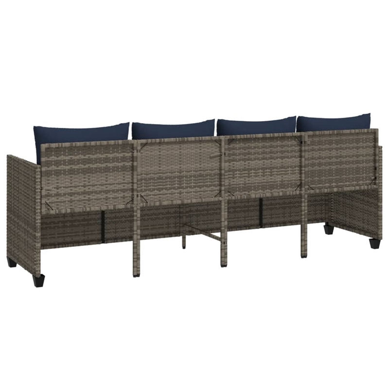 vidaXL PE Rattan Steel Polyester Sun Lounger in Gray and Navy