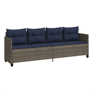 vidaXL PE Rattan Steel Polyester Sun Lounger in Gray and Navy