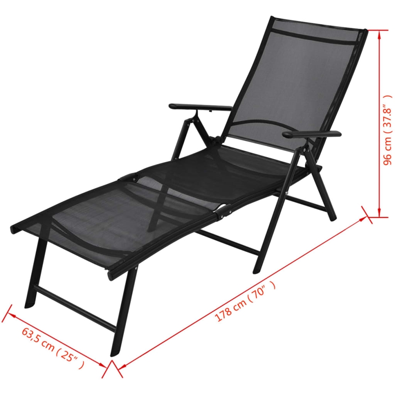 vidaXL Aluminum Large Foldable Sun Lounger in Black