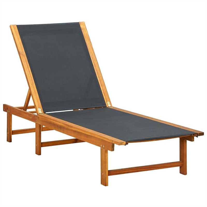 vidaXL Solid Acacia Wood & Textilene Sun Lounger in Natural/Black