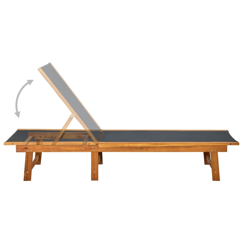 vidaXL Solid Acacia Wood & Textilene Sun Lounger in Natural/Black