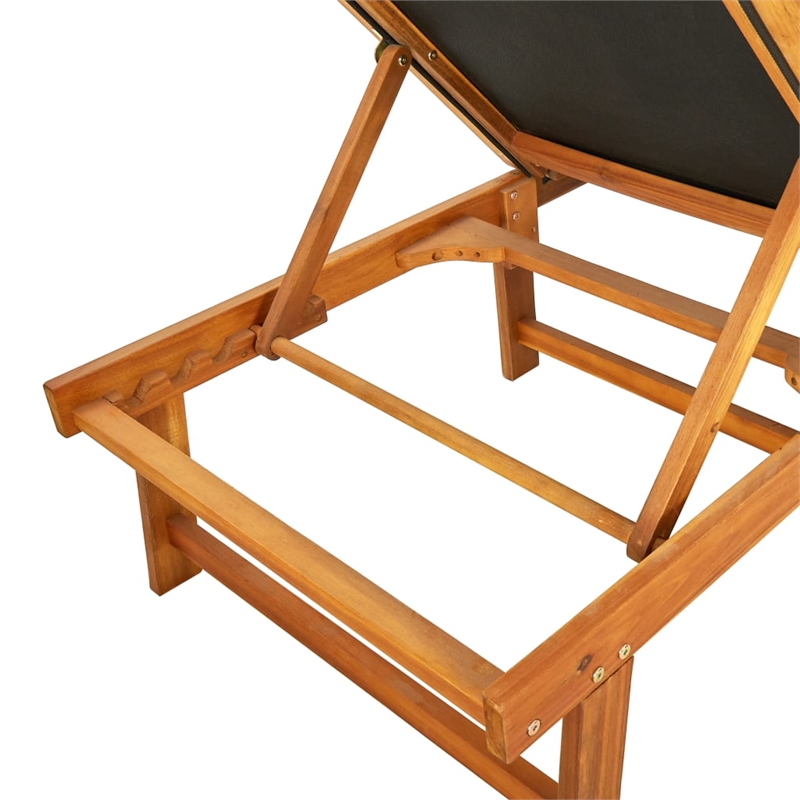 vidaXL Solid Acacia Wood & Textilene Sun Lounger in Natural/Black