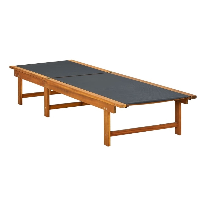 vidaXL Solid Acacia Wood & Textilene Sun Lounger in Natural/Black