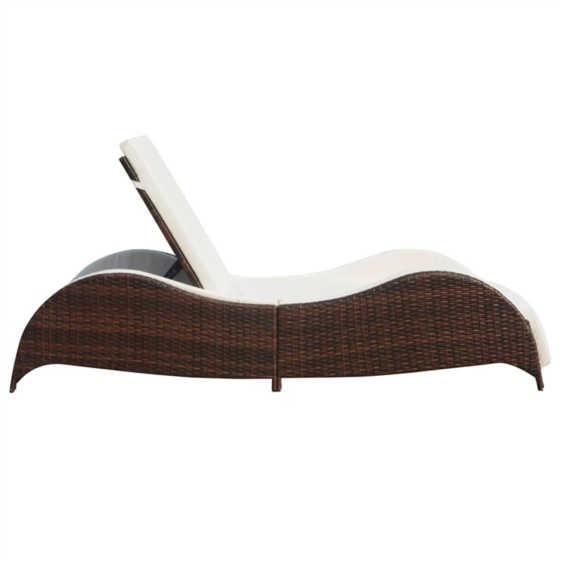 vidaXL PE Rattan Large Sun Lounger w/ Adjustable Armrests in Brown
