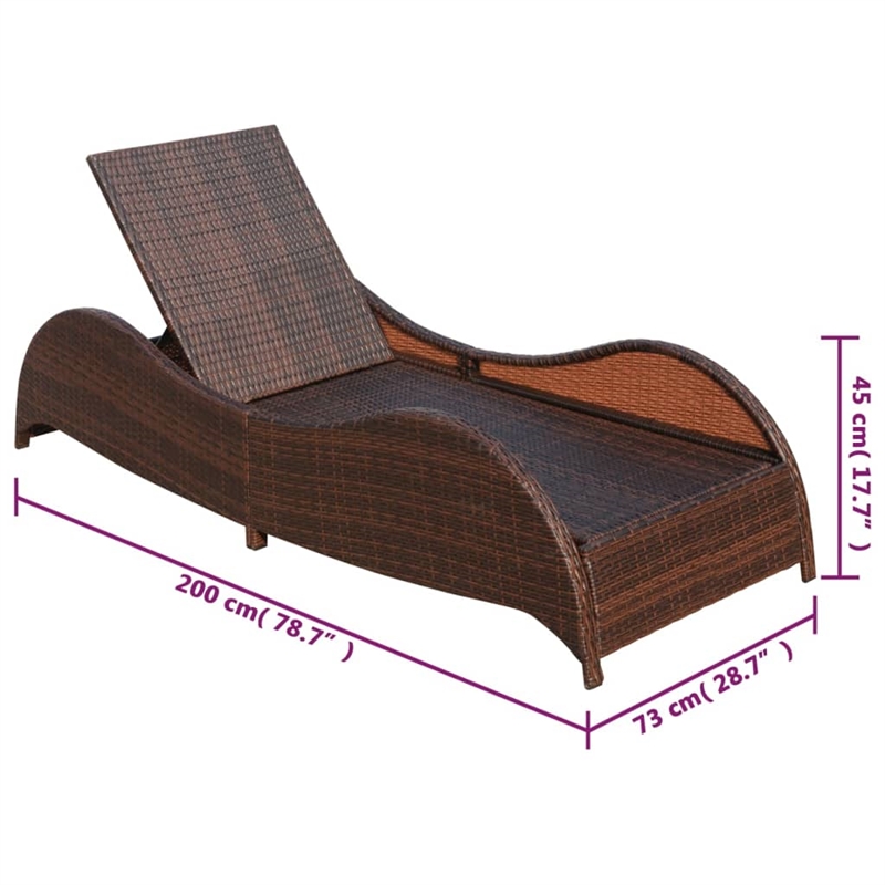 vidaXL PE Rattan Large Sun Lounger w/ Adjustable Armrests in Brown