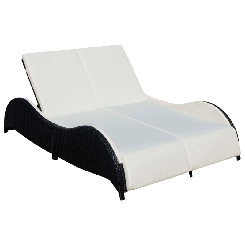 vidaXL PE Rattan Large Sun Lounger w/ Adjustable Armrests in Black
