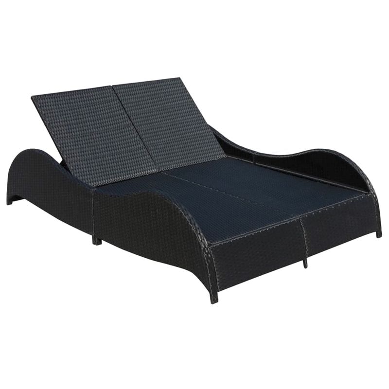 vidaXL PE Rattan Large Sun Lounger w/ Adjustable Armrests in Black