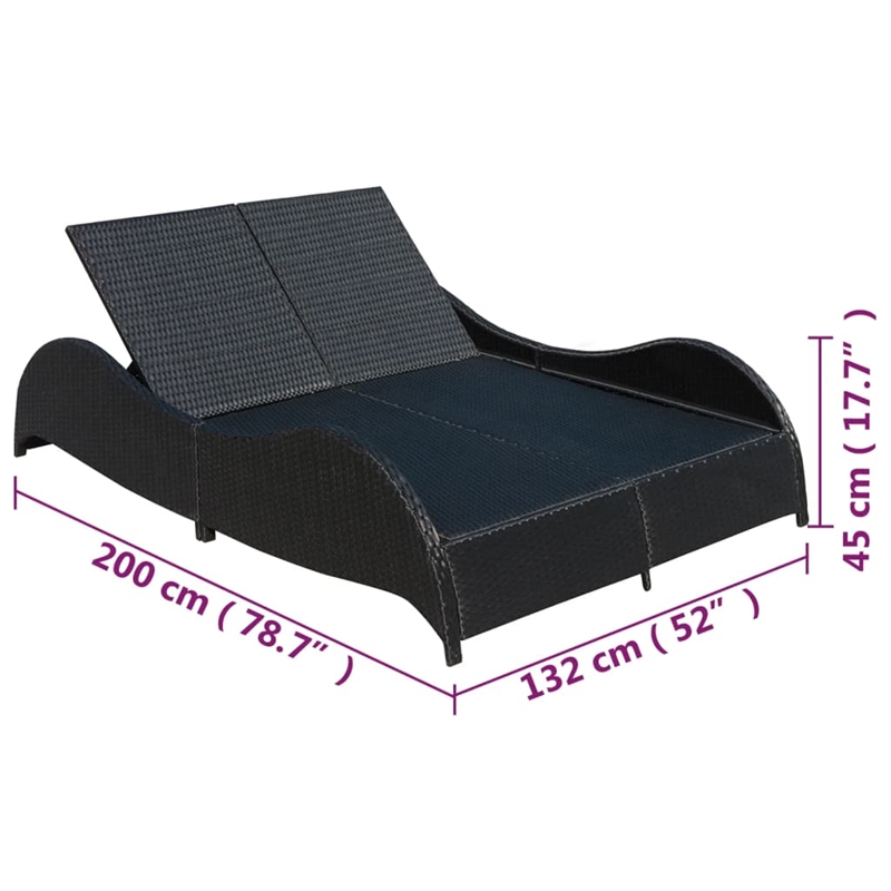 vidaXL PE Rattan Large Sun Lounger w/ Adjustable Armrests in Black