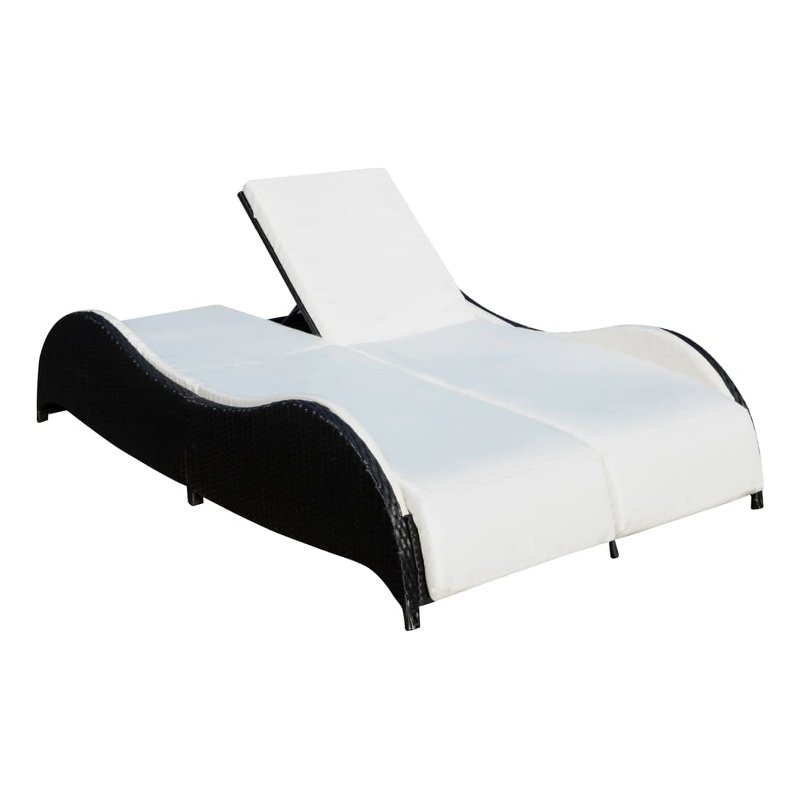 vidaXL PE Rattan Large Sun Lounger w/ Adjustable Armrests in Black