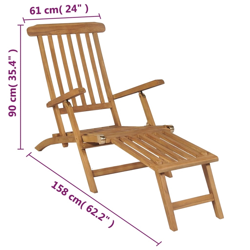 vidaXL Teak Rectangular Foldable Deck Chair in Brown