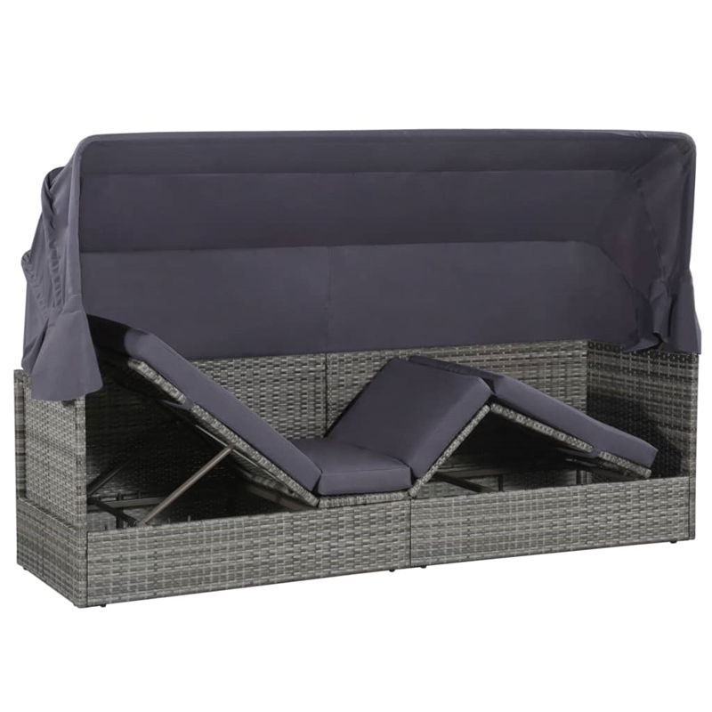 vidaXL PE Rattan Large Lounge Bed in Gray