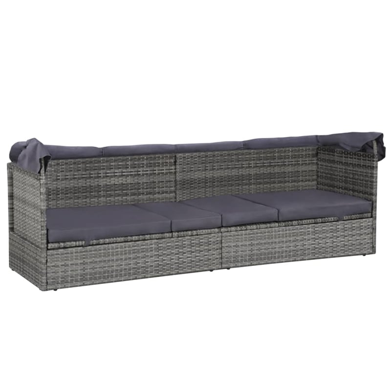 vidaXL PE Rattan Large Lounge Bed in Gray