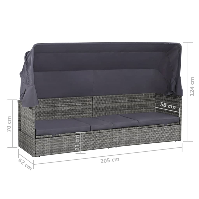 vidaXL PE Rattan Large Lounge Bed in Gray