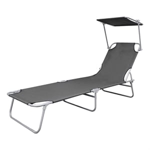 vidaXL Powder-Coated Steel Single Foldable Sunlounger in Gray