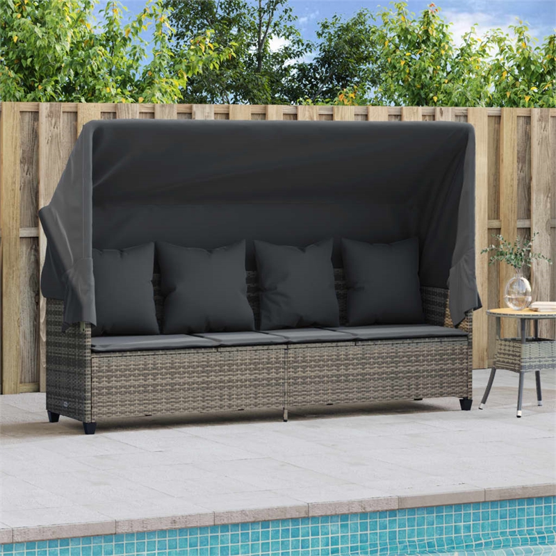 vidaXL PE Rattan Large Sun Lounger w/ Footrests in Gray
