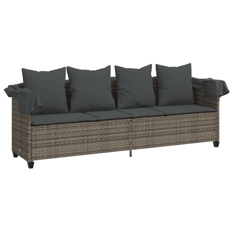 vidaXL PE Rattan Large Sun Lounger w/ Footrests in Gray