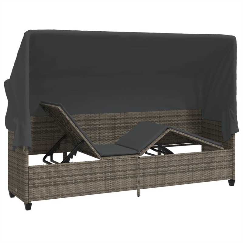 vidaXL PE Rattan Large Sun Lounger w/ Footrests in Gray