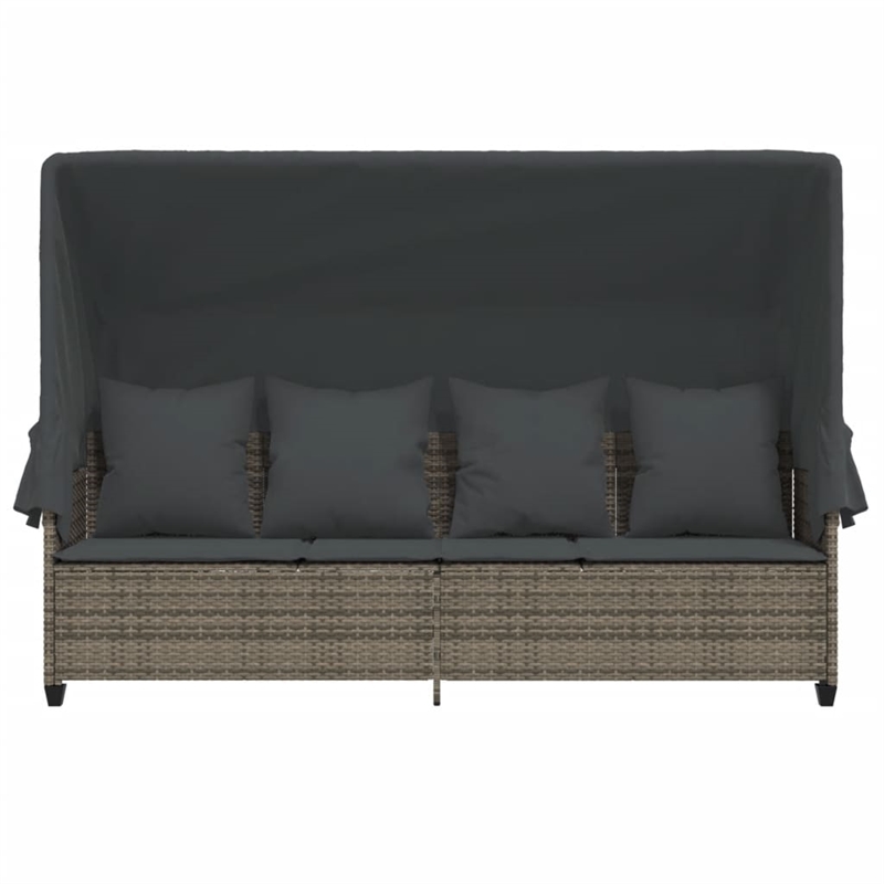 vidaXL PE Rattan Large Sun Lounger w/ Footrests in Gray