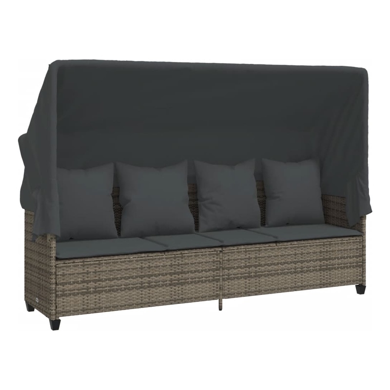 vidaXL PE Rattan Large Sun Lounger w/ Footrests in Gray