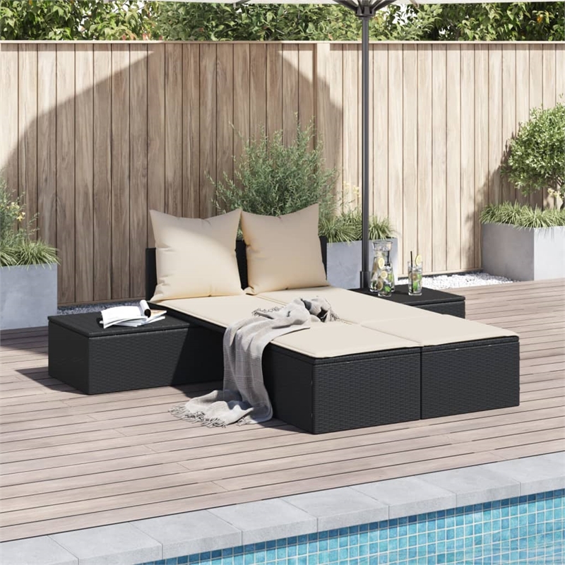 vidaXL Double Sun Lounger in Black and Cream